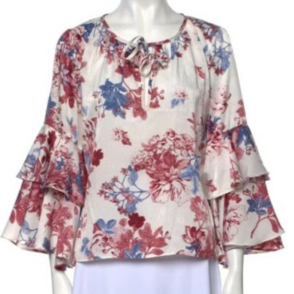 🛑SOLD MISA Los Angeles Leona Floral Ruffle Sleeve Boho Blouse Size XS - Picture 3 of 10